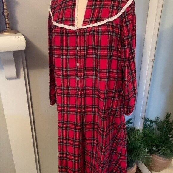 Lanz of Salzburg long Nightgown M red Plaid Cottagecore Prairie Grannycore - Picture 8 of 13